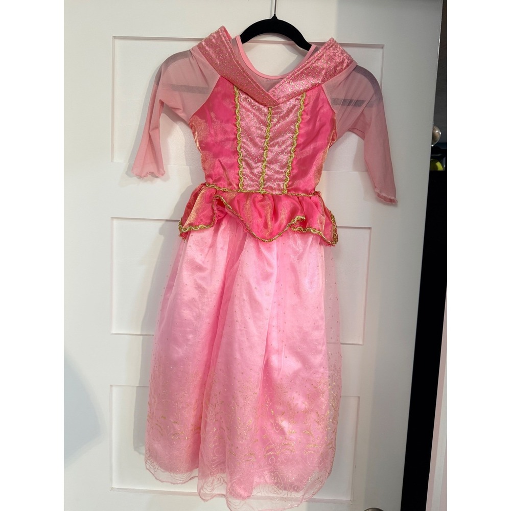 Pink Princess Aurora Sleeping Beauty Costume Gown Gold Glitter Filigre  Girl 7/8